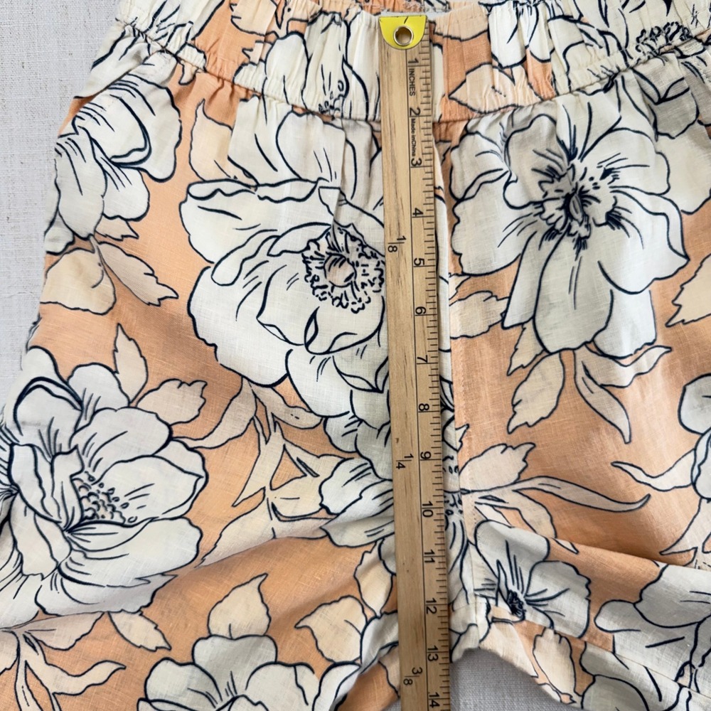 Rachel Zoe 100% Linen Wide Leg Pants Womens Small Peach Floral Pull On Pockets - Picture 6 of 14